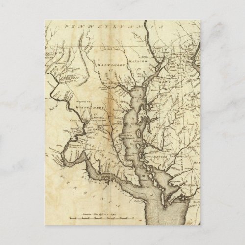 Vintage Map of Maryland 1796 Postcard