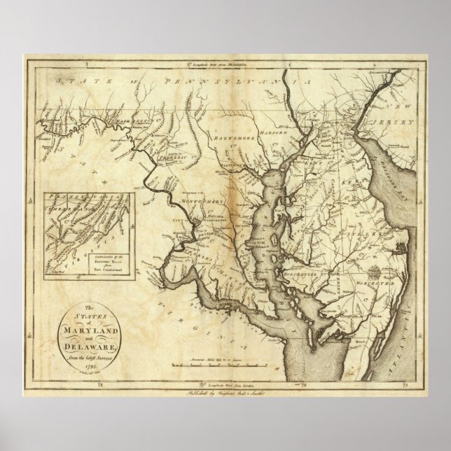 Vintage Map of Maryland (1796) Poster (Front)