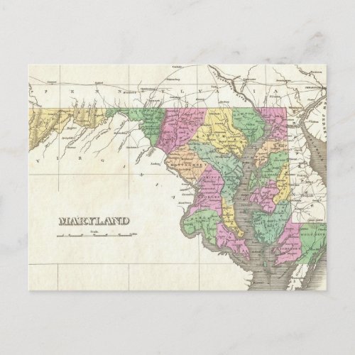Vintage Map of Maryland 1827 Postcard