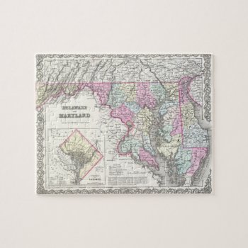 Vintage Map Of Maryland (1855) Jigsaw Puzzle by Alleycatshirts at Zazzle