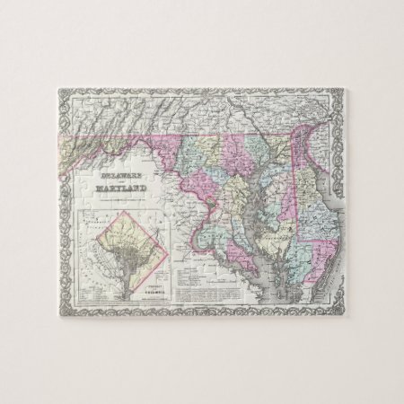 Vintage Map Of Maryland (1855) Jigsaw Puzzle