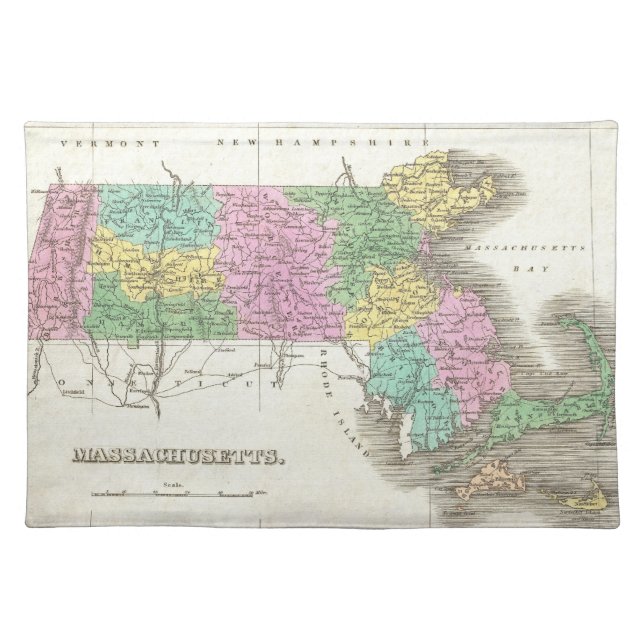Vintage Map of Massachusetts (1827) Placemat (Front)