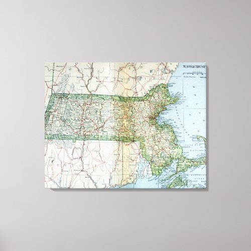 Vintage Map of Massachusetts 1905 Canvas Print