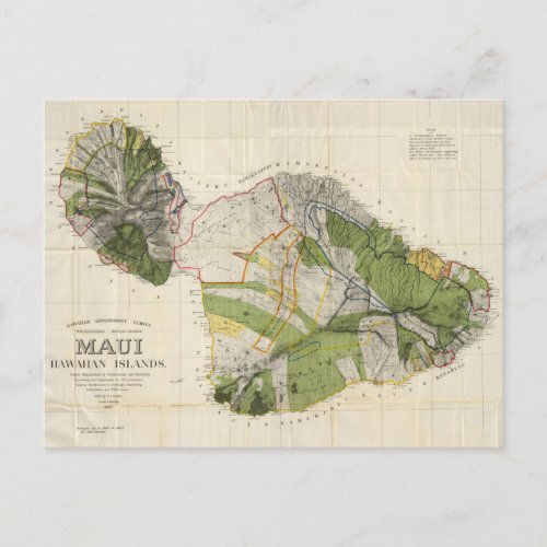 Vintage Map of Maui Island 1906 Postcard