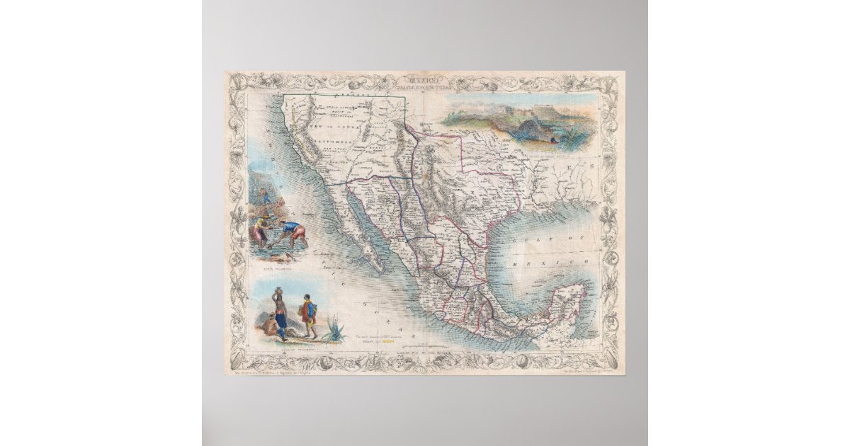 Vintage Map of Mexico (1851) Poster | Zazzle