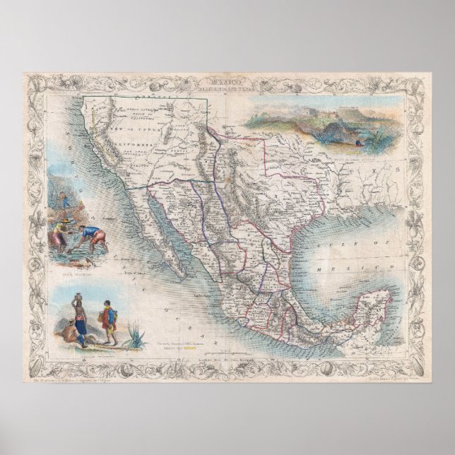 Vintage Map of Mexico (1851) Poster (Front)
