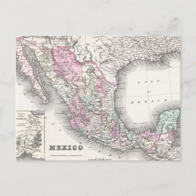 Vintage Map of Mexico (1855) Postcard (Front)