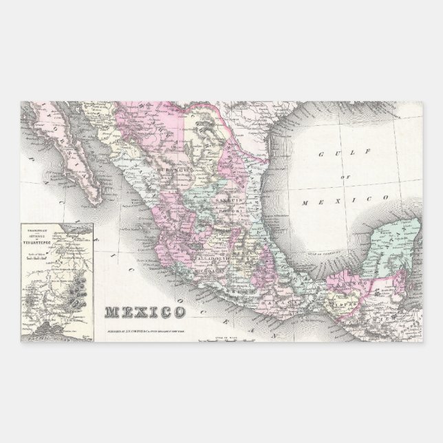 Vintage Map of Mexico (1855) Rectangular Sticker (Front)