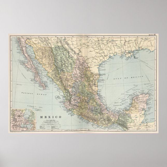 Vintage Map of Mexico (1891) Poster (Front)