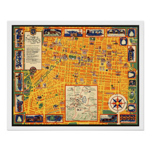 Vintage Map of Mexico City and Valley 1935 Poster