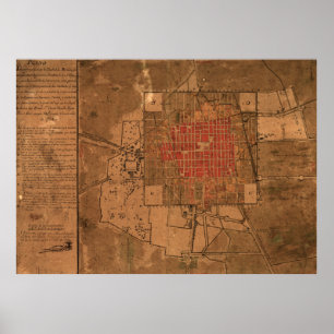 Vintage Map of Mexico City Mexico (1800) Poster