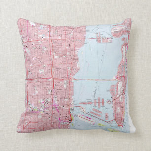 Vintage Map of Miami Florida (1962) Throw Pillow