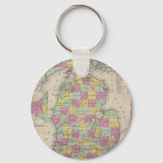 Vintage Map of Michigan (1853) Keychain (Front)