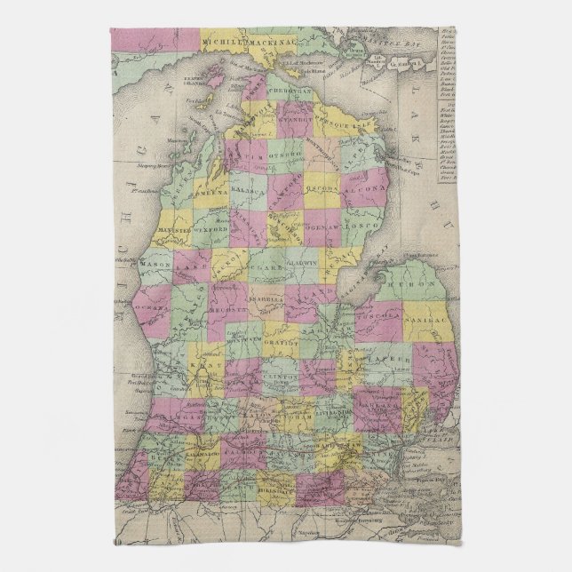 Vintage Map of Michigan (1853) Kitchen Towel (Vertical)