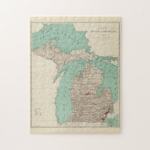 Vintage Map of Michigan (1888) Jigsaw Puzzle