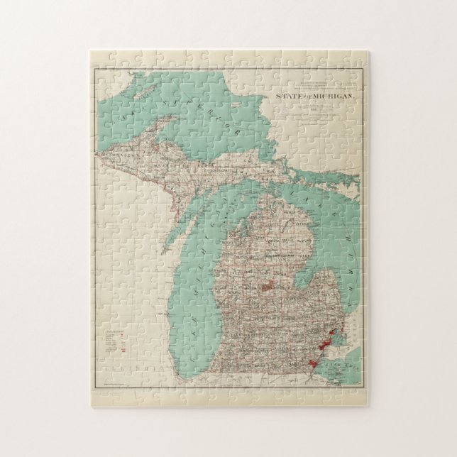Vintage Map of Michigan (1888) Jigsaw Puzzle (Vertical)