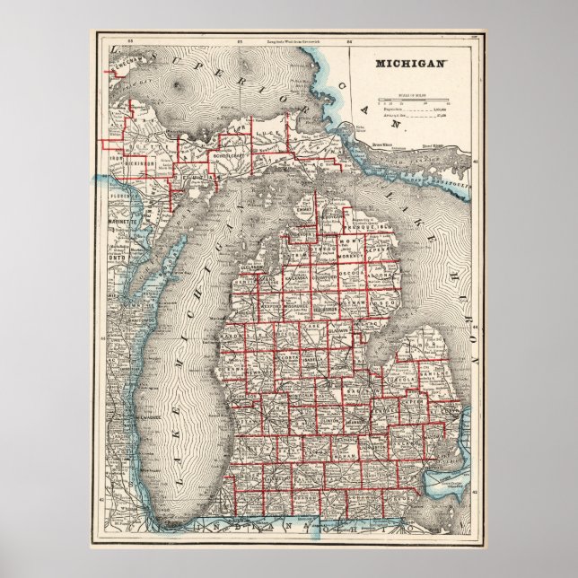 Vintage Map of Michigan (1893) Poster (Front)