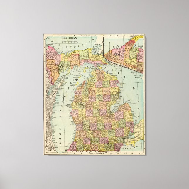 Vintage Map of Michigan (1909) Canvas Print (Front)