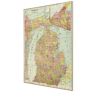 Vintage Map of Michigan (1909) Canvas Print