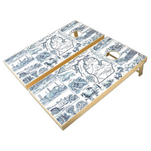 Vintage Map of Michigan (1912) Cornhole Set