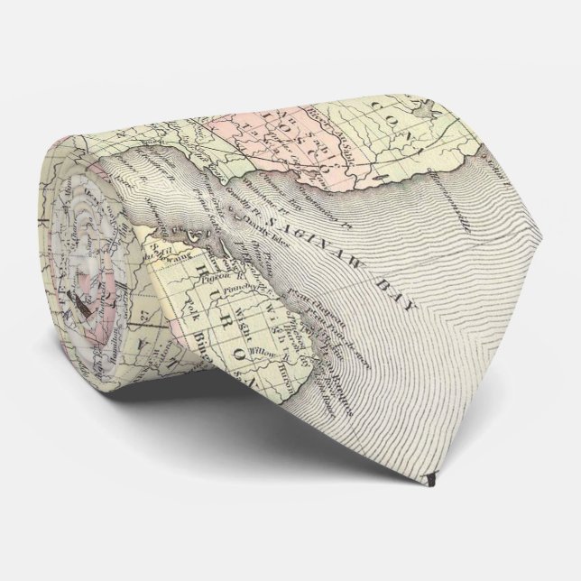Vintage Map of Michigan & Wisconsin (1862) Neck Tie (Rolled)