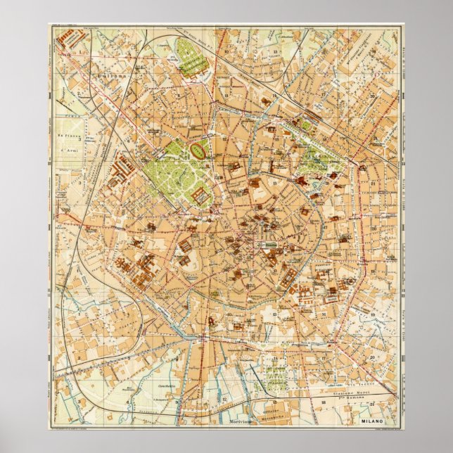 Vintage Map of Milan Italy (1914) Poster (Front)