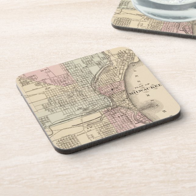 Vintage Map of Milwaukee (1880) Drink Coaster (Left Side)