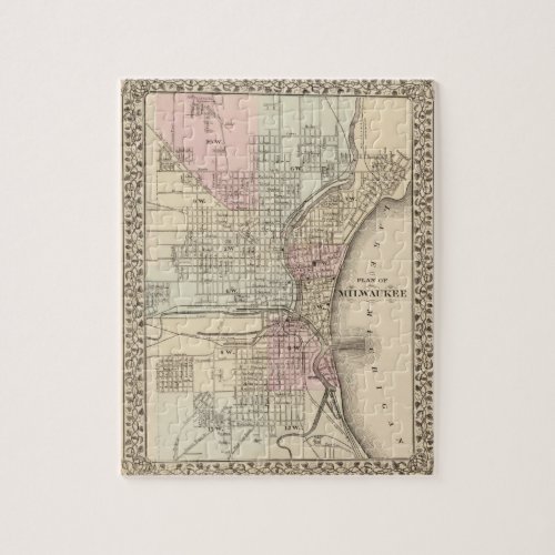 Vintage Map of Milwaukee 1880 Jigsaw Puzzle