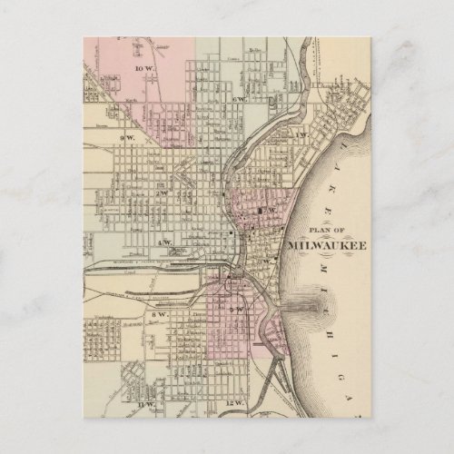 Vintage Map of Milwaukee 1880 Postcard