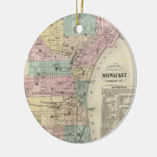 Vintage Map of Milwaukee Wisconsin (1878) Ceramic Ornament