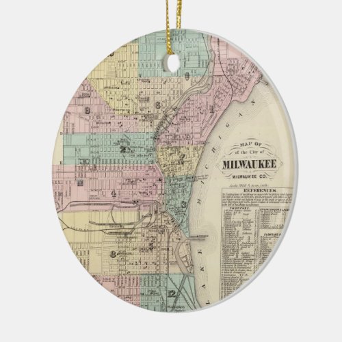 Vintage Map of Milwaukee Wisconsin 1878 Ceramic Ornament