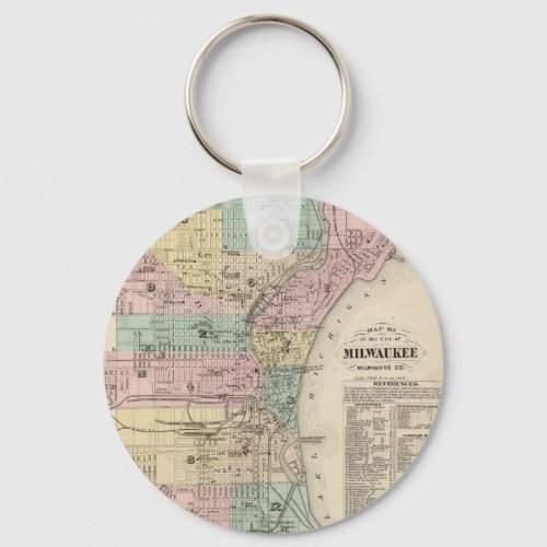 Vintage Map of Milwaukee Wisconsin 1878 Keychain