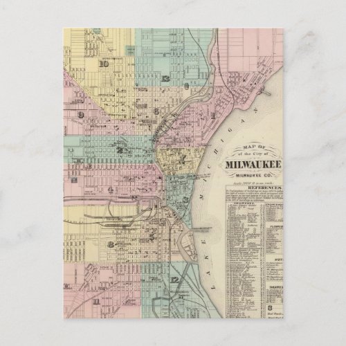Vintage Map of Milwaukee Wisconsin 1878 Postcard