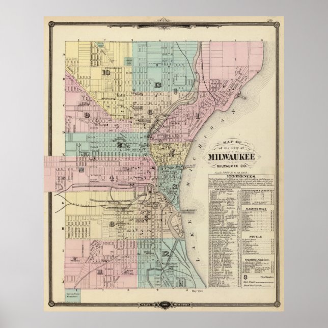 Vintage Map of Milwaukee Wisconsin (1878) Poster (Front)