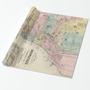 Vintage Map of Milwaukee Wisconsin (1878) Wrapping Paper