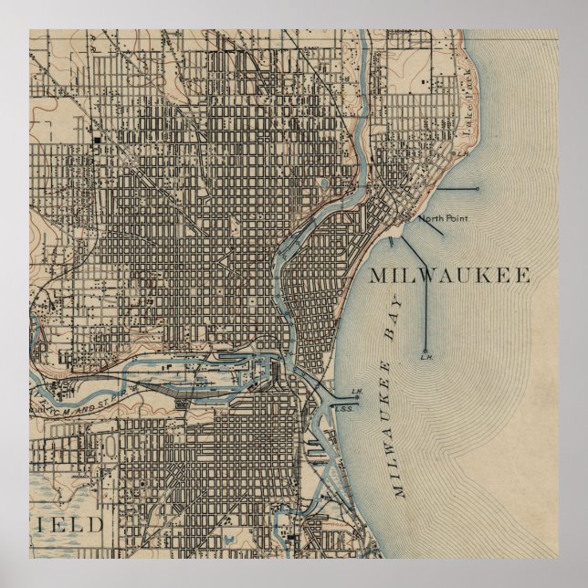 Vintage Map of Milwaukee Wisconsin (1899) Poster (Front)