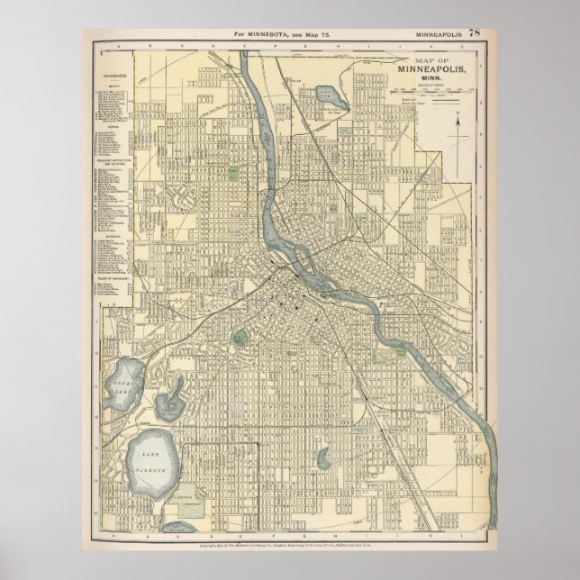 Vintage Map of Minneapolis MN (1891) Poster (Front)