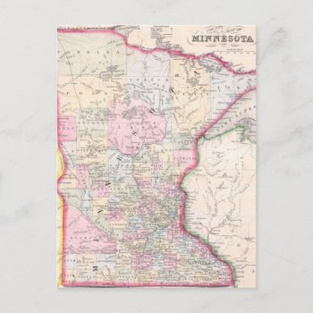 Vintage Map Of Minnesota (1864) Postcard by Alleycatshirts at Zazzle