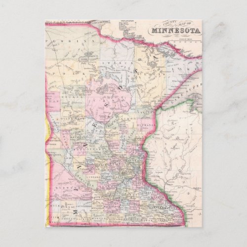 Vintage Map of Minnesota 1864 Postcard
