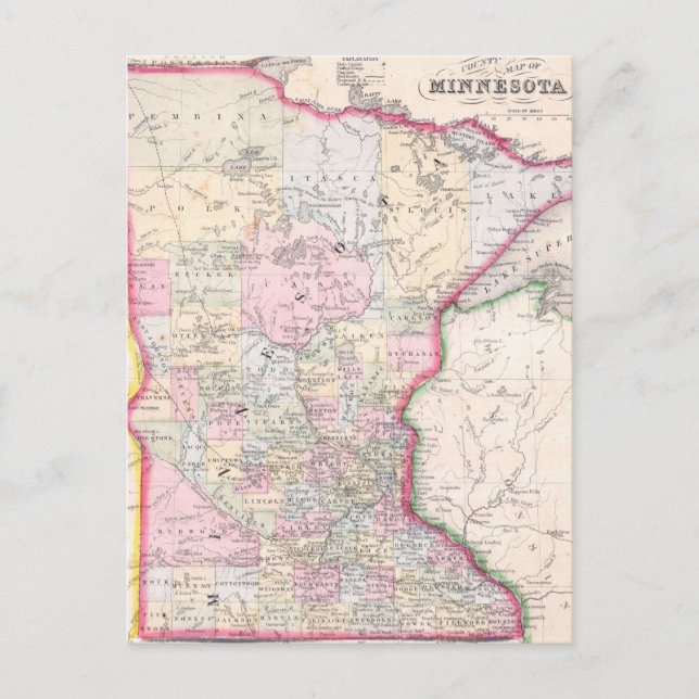 Vintage Map of Minnesota (1864) Postcard (Front)