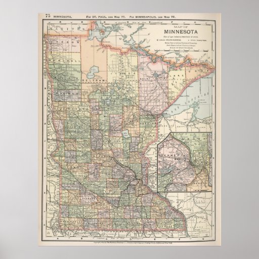 Vintage Map of Minnesota (1891) Poster