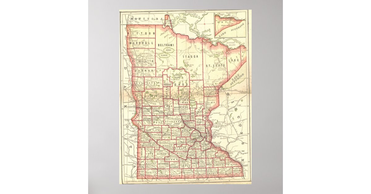 Vintage Map of Minnesota (1893) Poster | Zazzle
