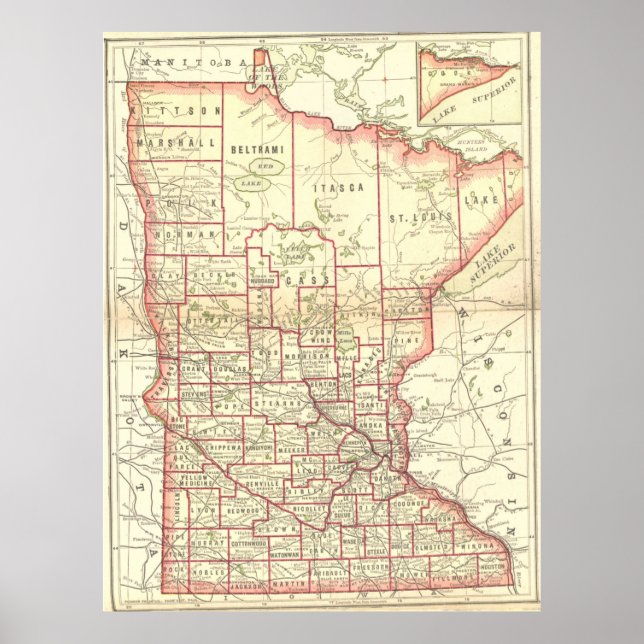 Vintage Map of Minnesota (1893) Poster (Front)