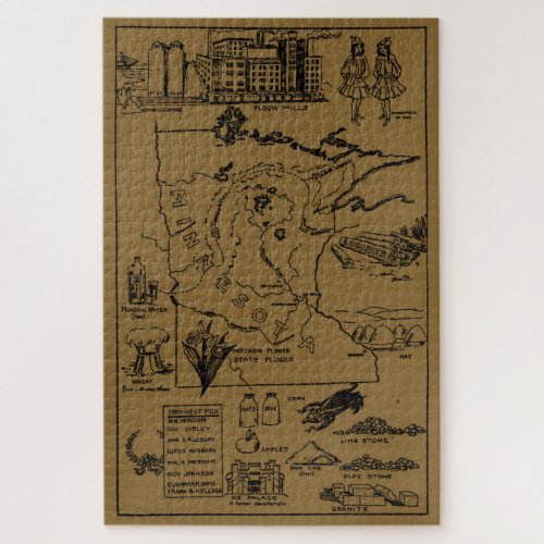 Vintage Map of Minnesota 1912 _ Tan Jigsaw Puzzle
