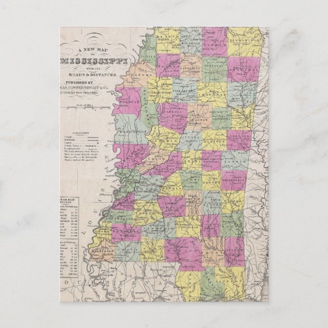 Vintage Map of Mississippi (1853) Postcard (Front)