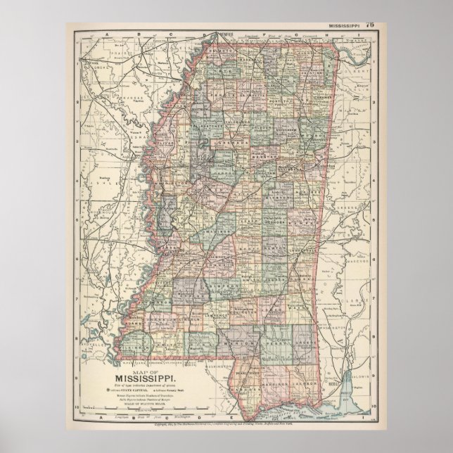 Vintage Map of Mississippi (1891) Poster (Front)