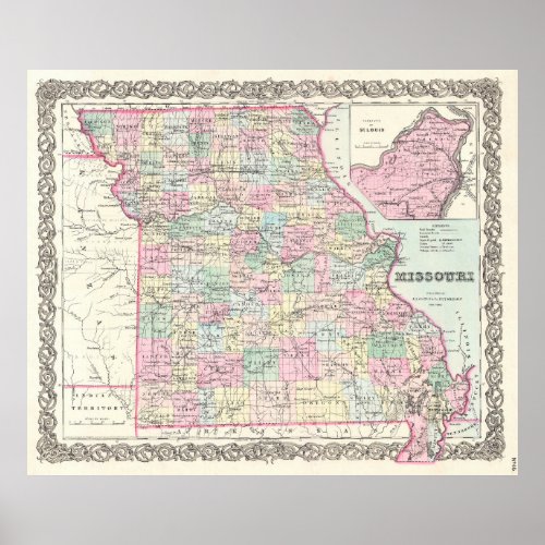 Vintage Map of Missouri 1855 Poster