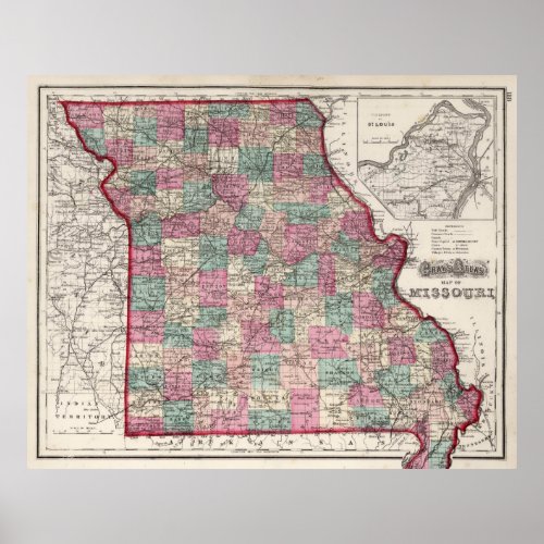 Vintage Map of Missouri 1873 Poster