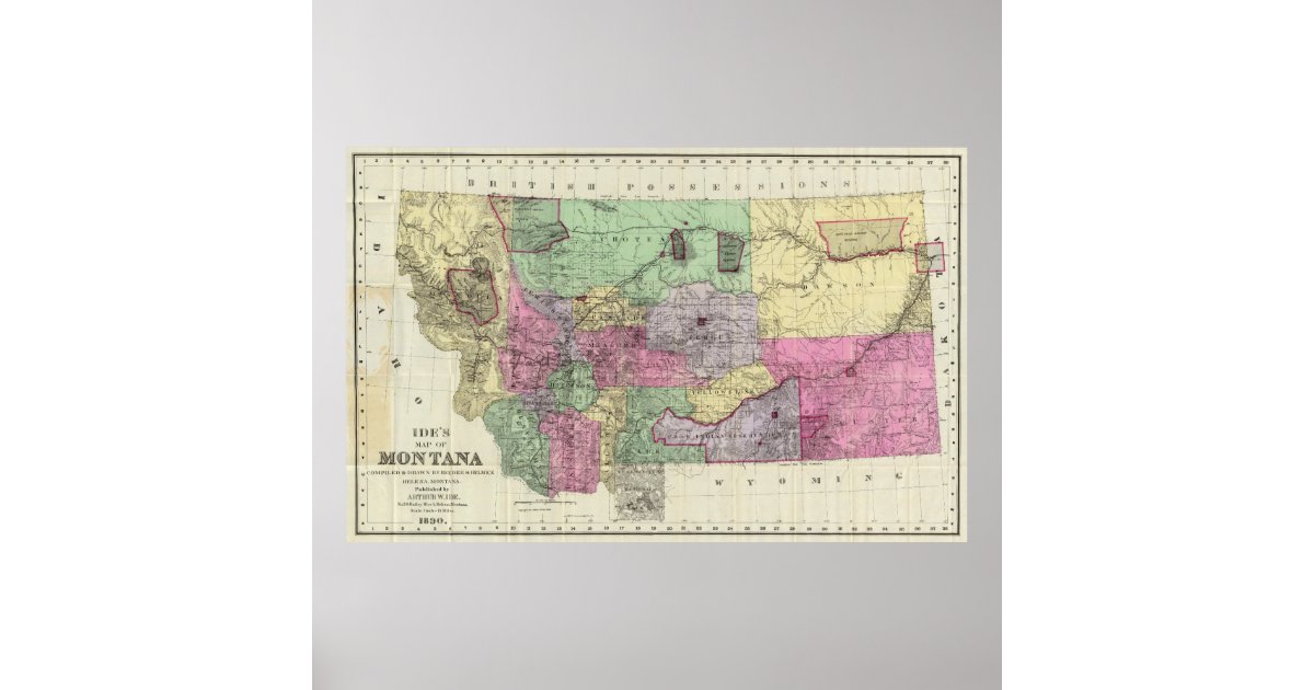 Vintage Map of Montana (1890) Poster | Zazzle