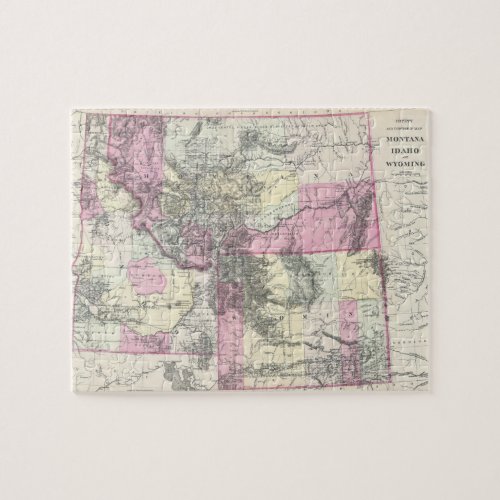 Vintage Map of Montana Wyoming and Idaho 1884 Jigsaw Puzzle